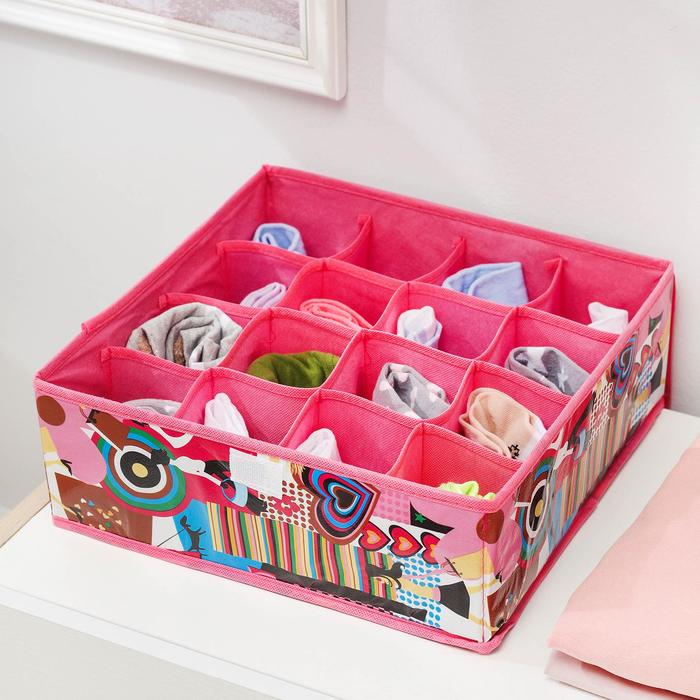 Органайзер для белья с крышкой, 16 ячеек, 30х30х10 см, "Модница"