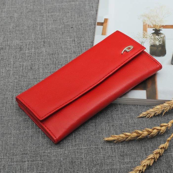 Кошелёк женский на клапане, 3 отдела, для карт, наружный карман, красный орфей