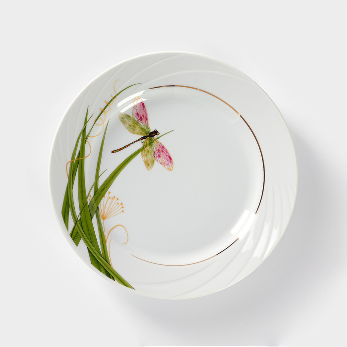 Тарелка фарфоровая «Стрекоза», d=20 см, белая тарелка фарфоровая идиллия d 20 см белая