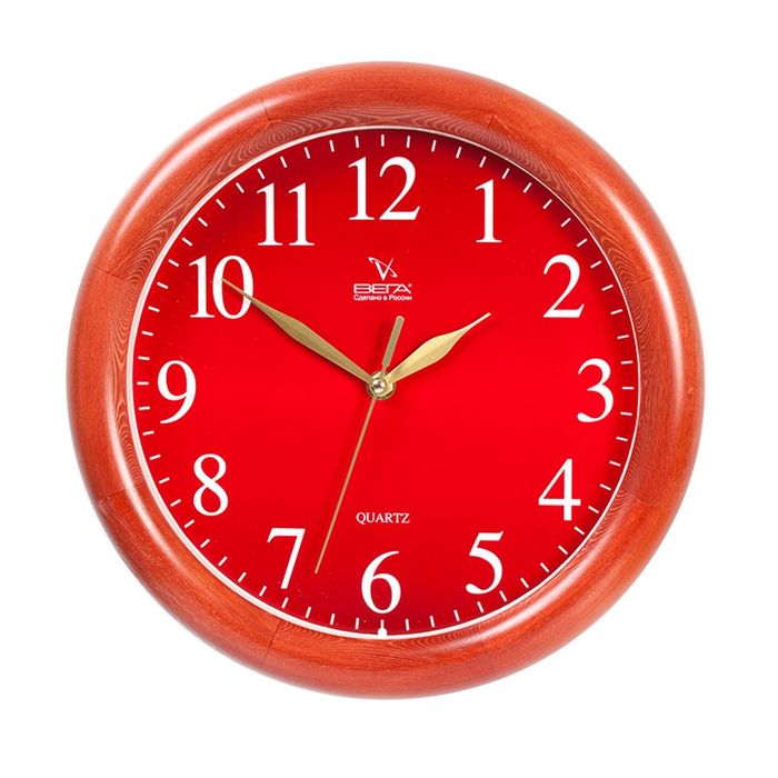 Часы настенные круглые "Классика", деревянные красные