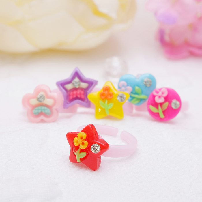 Кольцо детское "Выбражулька" со стразинкой, форма МИКС, цвет МИКС, безразмерное