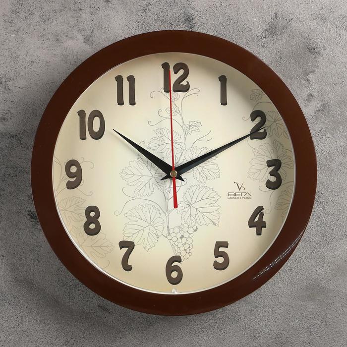 Часы настенные круглые "Лоза", d=30 см, ход плавный, коричневые