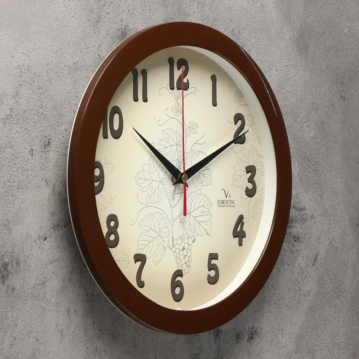 Часы настенные круглые "Лоза", d=30 см, ход плавный, коричневые