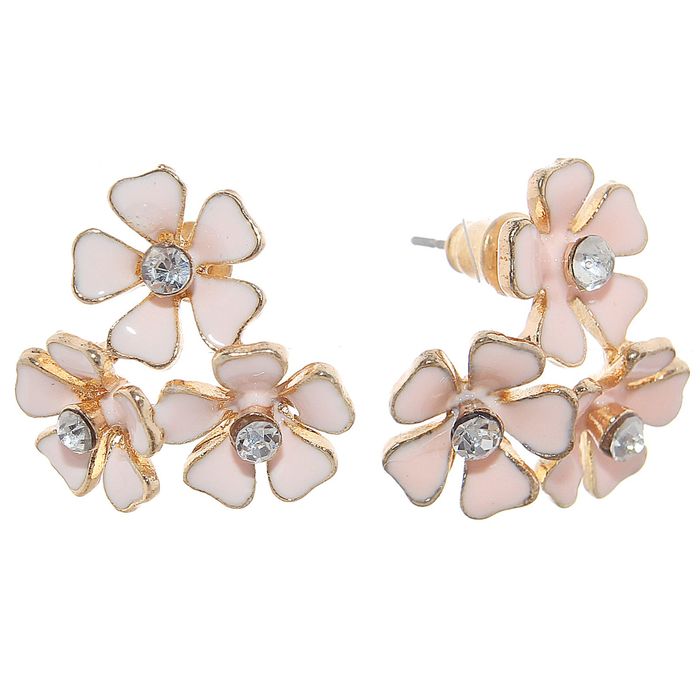 Серьги эмаль "Цветы" трио, цвет розовый в золоте