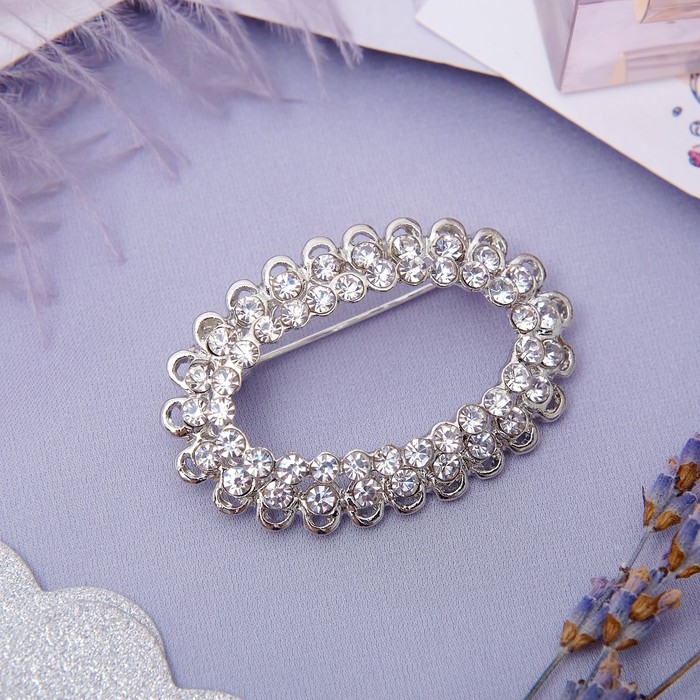 Брошь "Овал", цвет белый в серебре