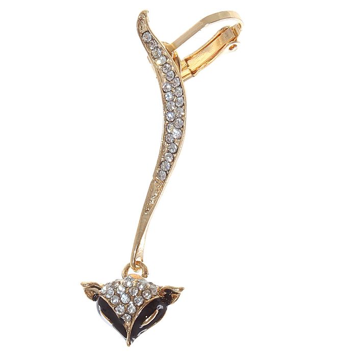 Серьга "Каффа" лиса, цвет чёрно-белый в золоте