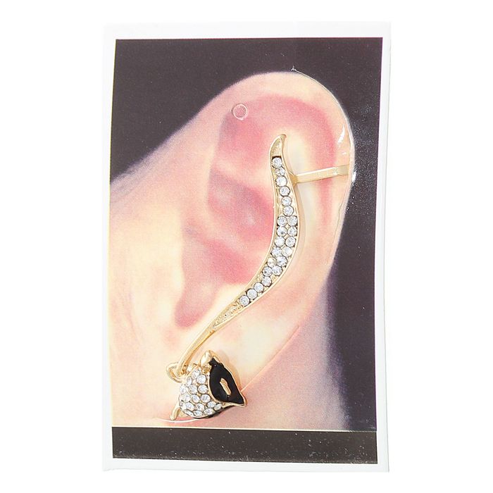 Серьга "Каффа" лиса, цвет чёрно-белый в золоте