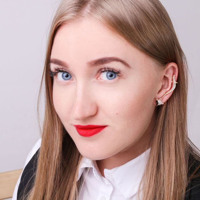 Серьга "Каффа" лиса, цвет чёрно-белый в золоте