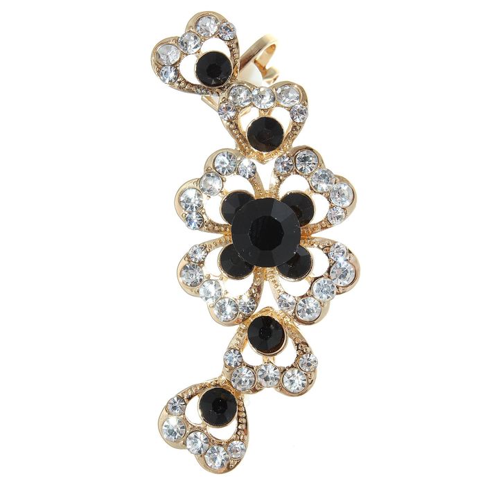 Серьга "Каффа" цветок крупный, цвет чёрно-белый в золоте
