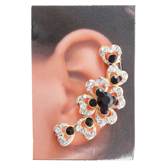 Серьга "Каффа" цветок крупный, цвет чёрно-белый в золоте