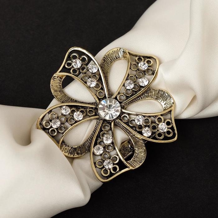 Зажим для платка "Цветок", цвет белый в черненом золоте