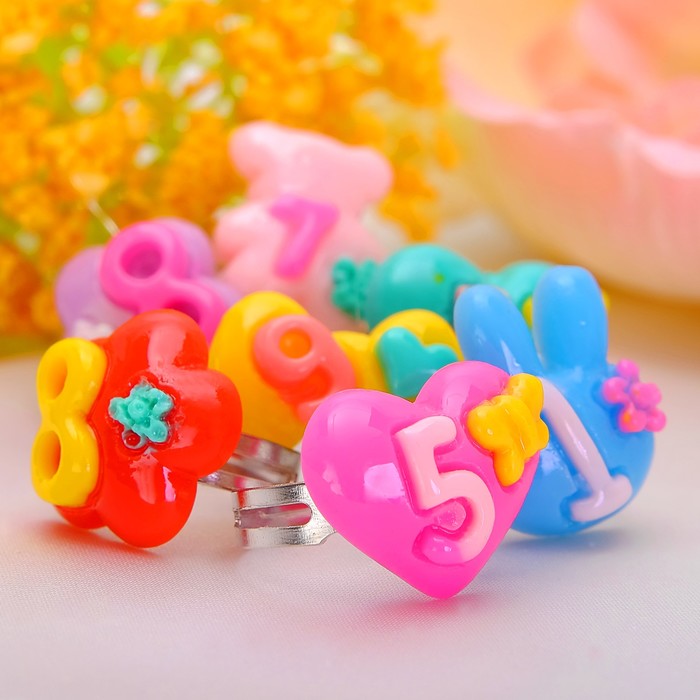 Кольцо детское "Выбражулька" цифры, форма МИКС, цвет МИКС, безразмерное