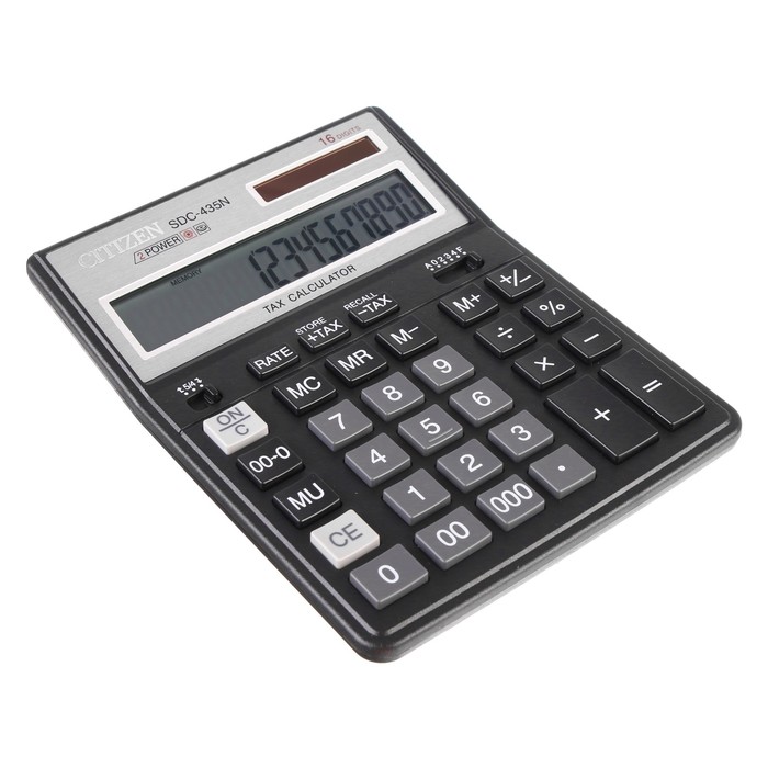 Калькулятор настольный 16-разрядный SDC-435N, двойное питание, черный