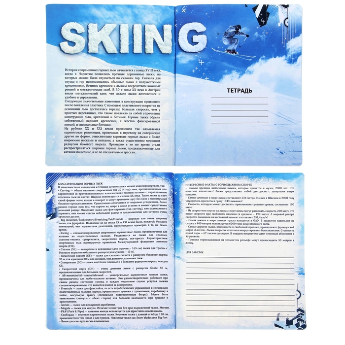 Тетрадь 48 листов "Горные лыжи", клетка, выб.лак., конгрев, тиснение