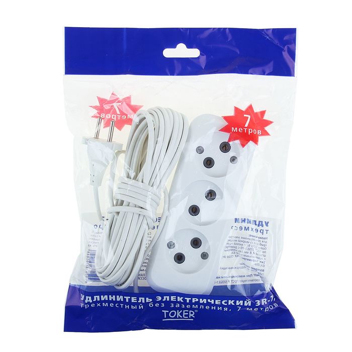 Удлинитель сетевой "TOKER'' 3-местный (7м, без з/з)