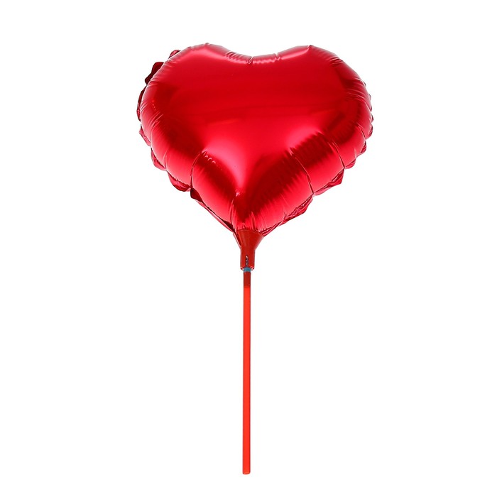 Шар фольгированный 10 «Сердце», с палочкой, цвет красный