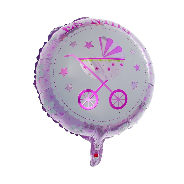 Шар фольгированный 18" "Колясочка", для девочки, круг