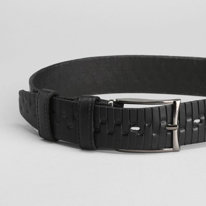 Ремень мужской, винт, пряжка под серебро, ширина 3.5 см, цвет чёрный