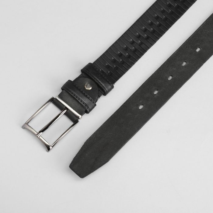 Ремень мужской, винт, пряжка под серебро, ширина 3.5 см, цвет чёрный