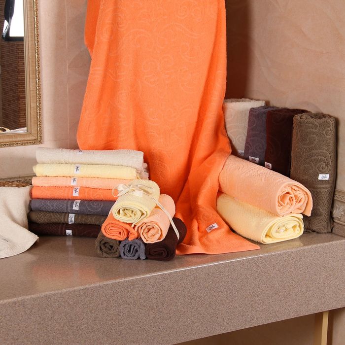 Полотенце махровое "Этель" Орнамент оранжевый 30*70 см, 100% хлопок, 400гр/м2