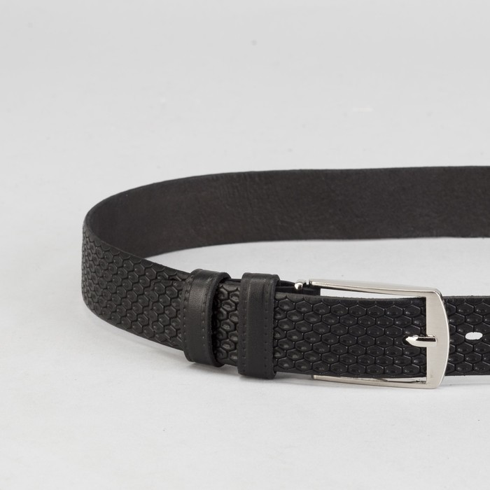 Ремень мужской, винт, пряжка под серебро, ширина 3,5см, цвет чёрный