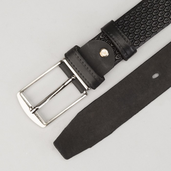 Ремень мужской, винт, пряжка под серебро, ширина 3,5см, цвет чёрный