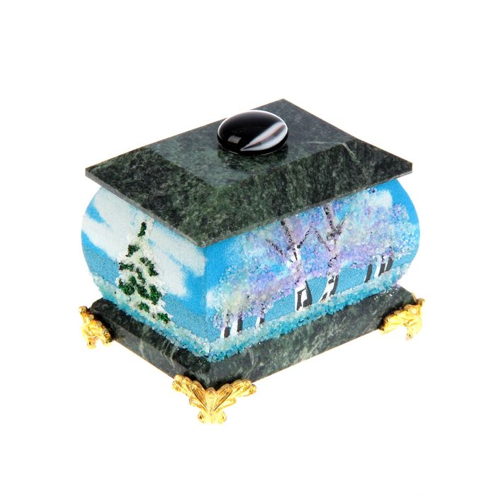 Шкатулка "Зима" рисованная на ножках 112209 5х7 см змеевик