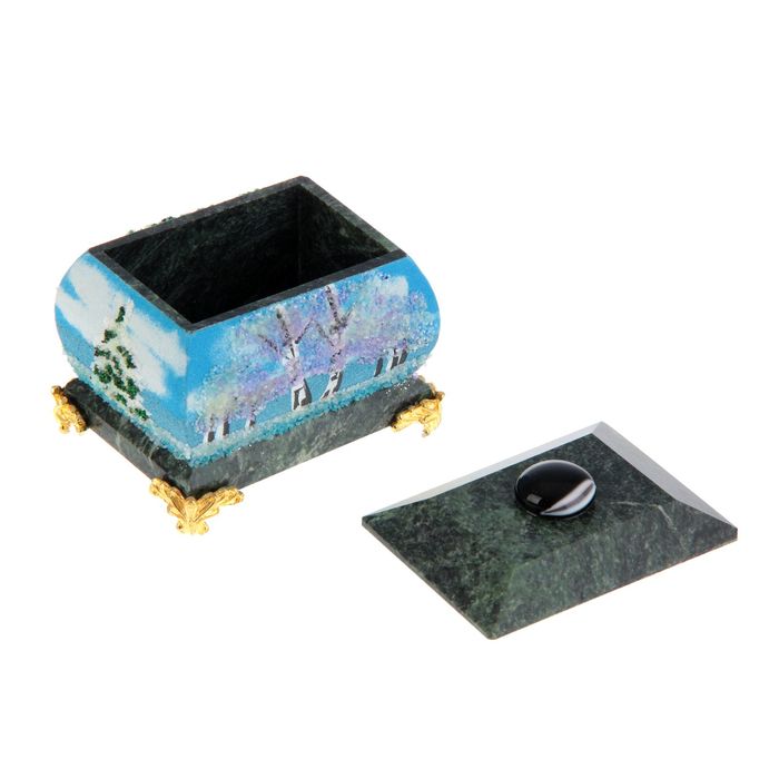 Шкатулка "Зима" рисованная на ножках 112209 5х7 см змеевик