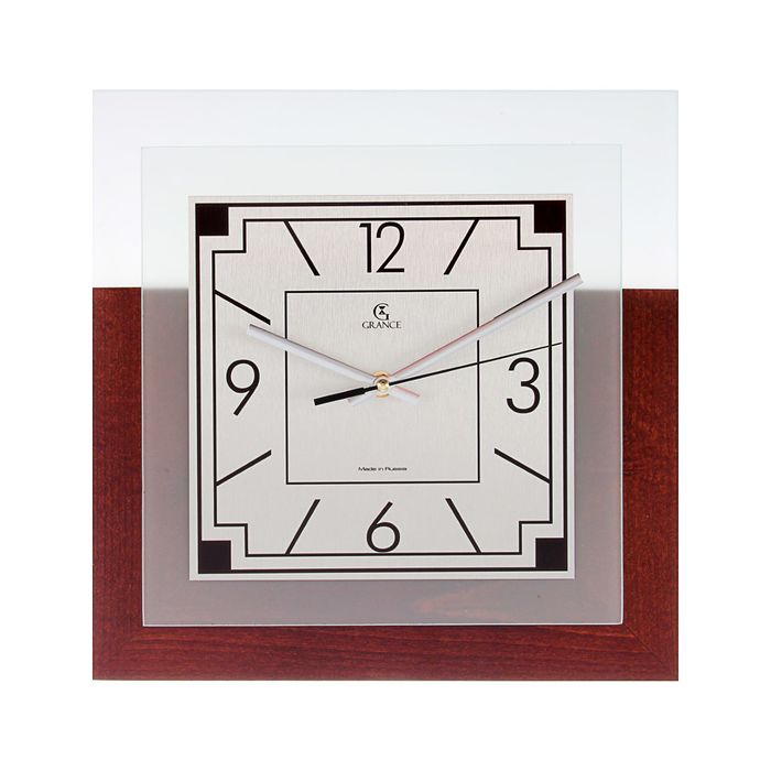 Часы настенные GS-03 "ТЕМНЫЙ ОРЕХ" (дерево, металл, стекло) 310х310х40 мм