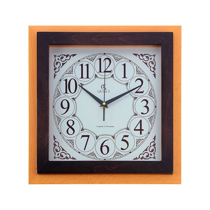 Часы настенные H-02 "БУК - ВЕНГЕ" (дерево, металл, стекло) 330х330х40 мм