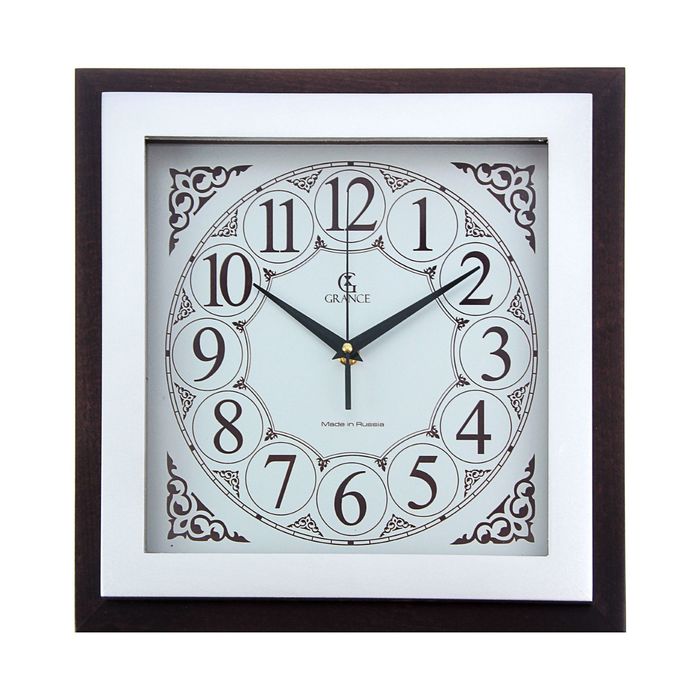Часы настенные H-01 "ВЕНГЕ - СИЛЬВЕР" (дерево, металл, стекло) 330х330х40 мм