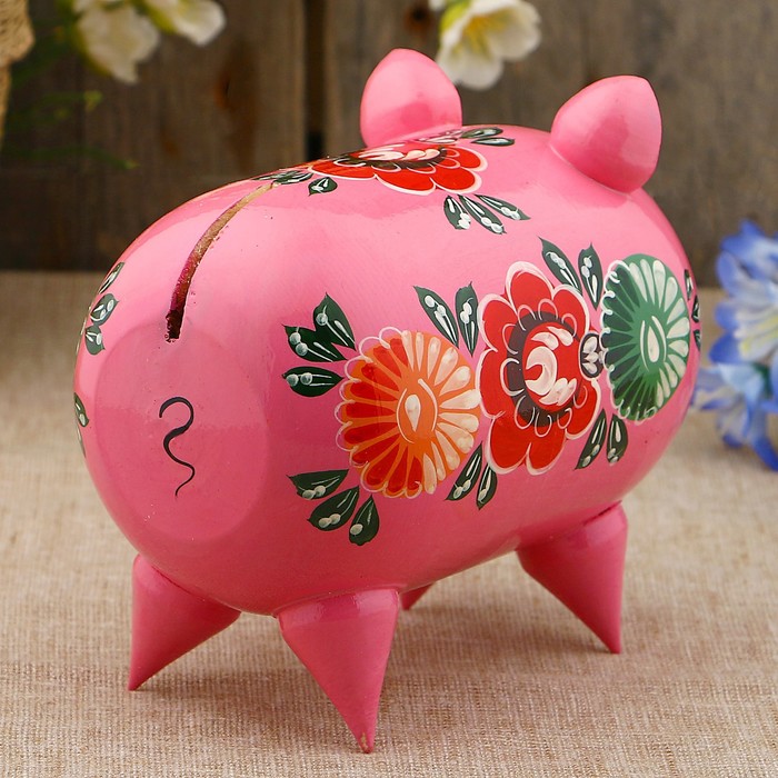 Копилка «Поросенок», городецкая роспись