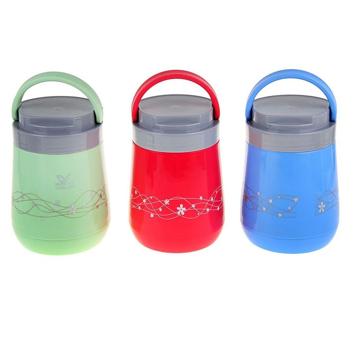 Термос суповой "Цветение" (внутри пластик) 1,4 л, 1 тарелка, цвета МИКС