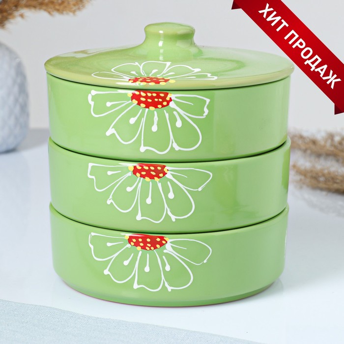 Набор для холодца "Цветок" 3 шт. (d=17,5 см, h=5,7 см) зелёный 0,7 л
