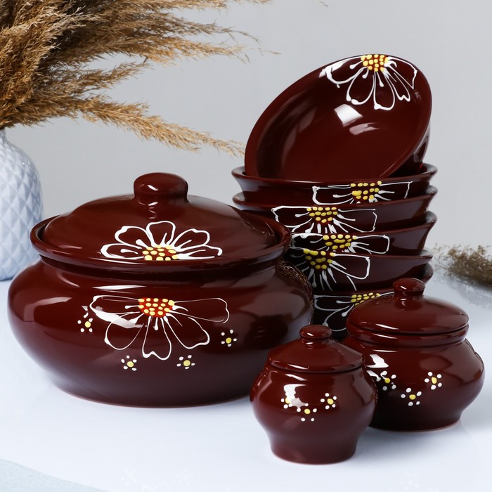 Набор "Для пельменей" 9 предметов: кастрюля 1шт. 2 л, соусник 2 шт. 0,23 л/ 0,15 л, миска 6 шт. 0,4 л, коричневый