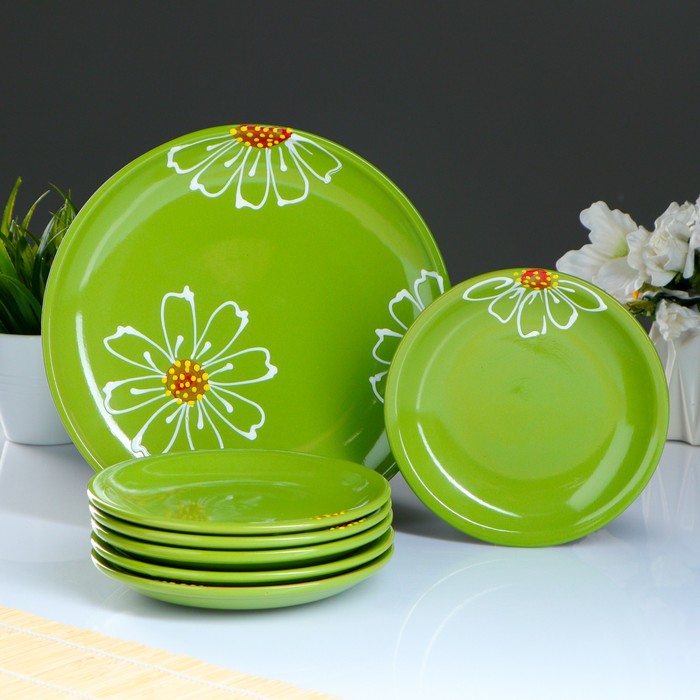 Набор для блинов "Псковский", 7 предметов: блюда d=24 см, 16 см, цвет зелёный