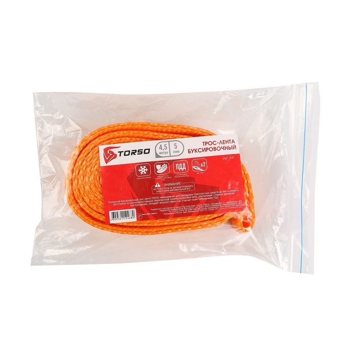 Трос-лента буксировочный TORSO Standart, МИКС, 5 т, 4,5 м, 2 петли