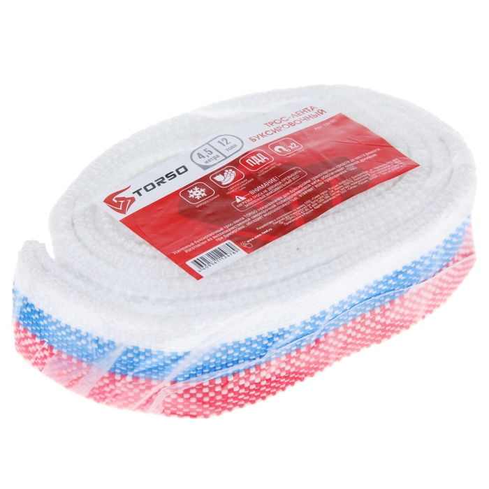 Трос-лента буксировочный TORSO Standart, 12 т, 4,5 м, 1 крюк, 1 петля