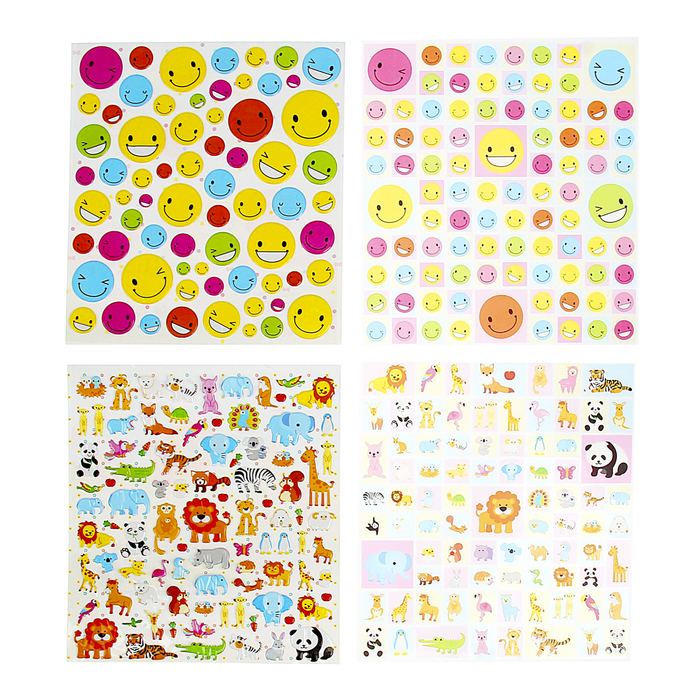 Наклейка "Зверята и смайлы" (набор 2 шт) МИКС