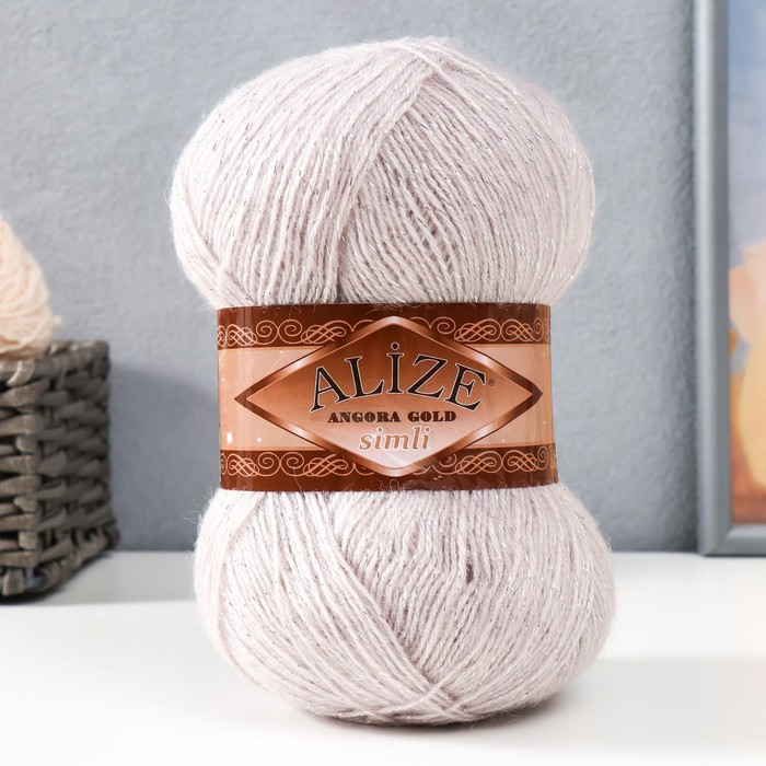 Пряжа "Angora Gold Simli" 75%акрил, 20%шерсть,5%металлик 500м/100гр (168 белая з