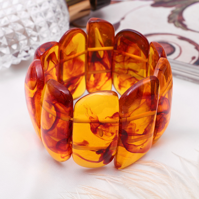 Браслет "Янтарь" пластина крупная, цвет коньячный