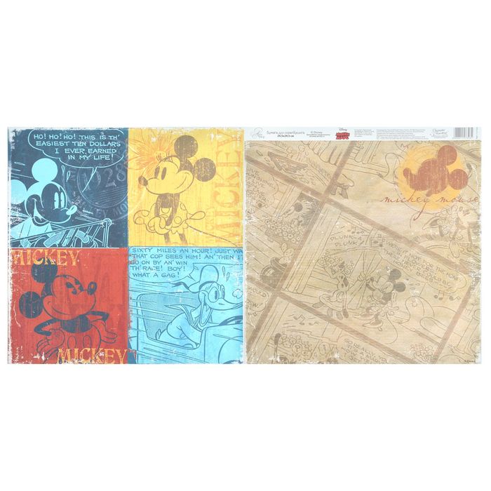 Бумага для скрапбукинга "Old's cool: Mickey", Микки Маус и друзья, 29.5 х 29.5 см, 160 г/м²