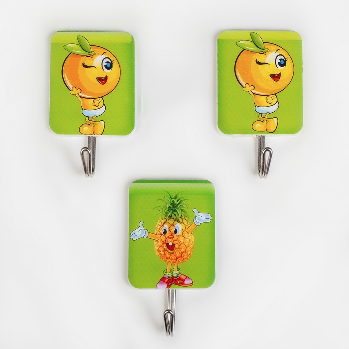 Набор крючков на липучке, 3 шт "Веселые фрукты", цвет МИКС