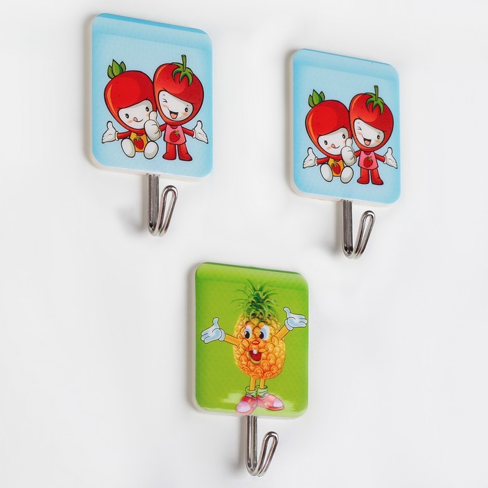 Набор крючков на липучке, 3 шт "Веселые фрукты", цвет МИКС