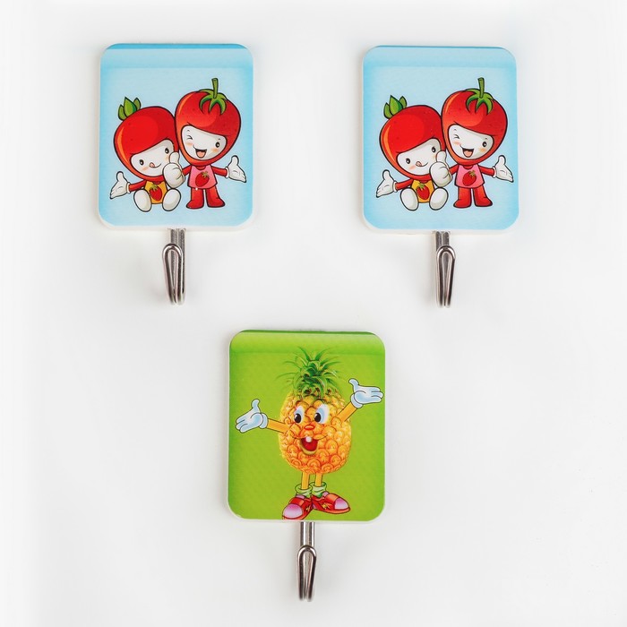 Набор крючков на липучке, 3 шт "Веселые фрукты", цвет МИКС