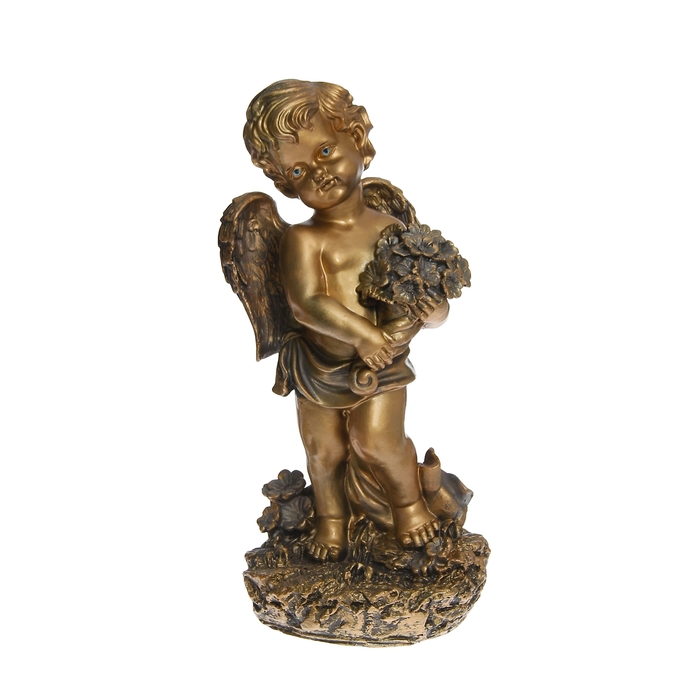 Статуэтка "Ангел с цветами" большая, бронза-серебро