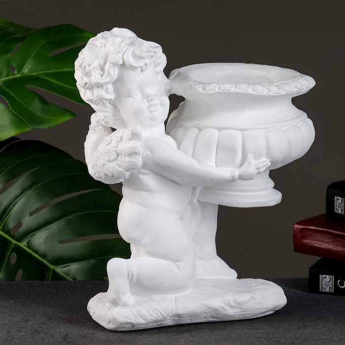 Фигурное кашпо "Ангел на колене" белое