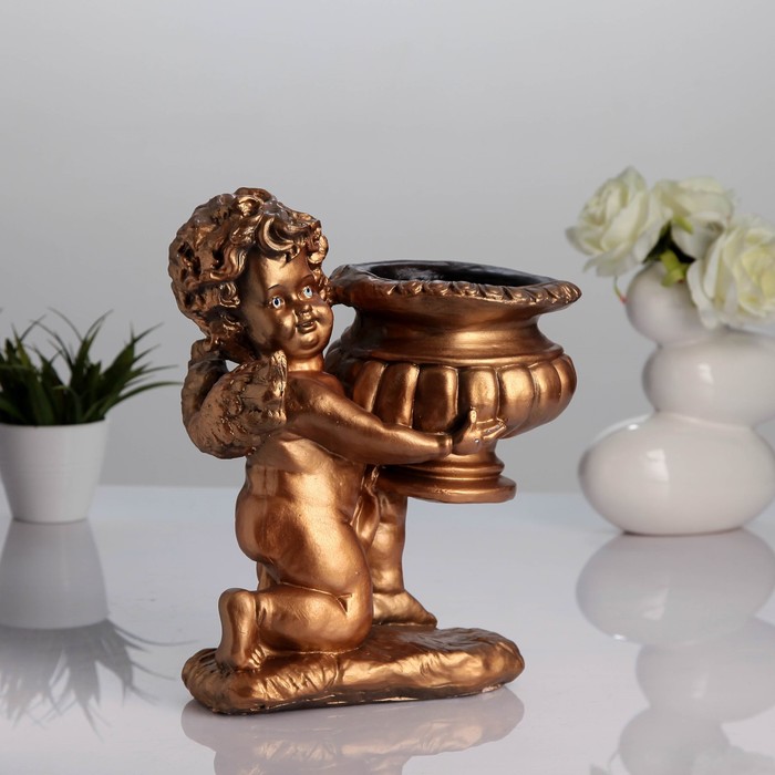 Фигурное кашпо "Ангел на колене" бронза