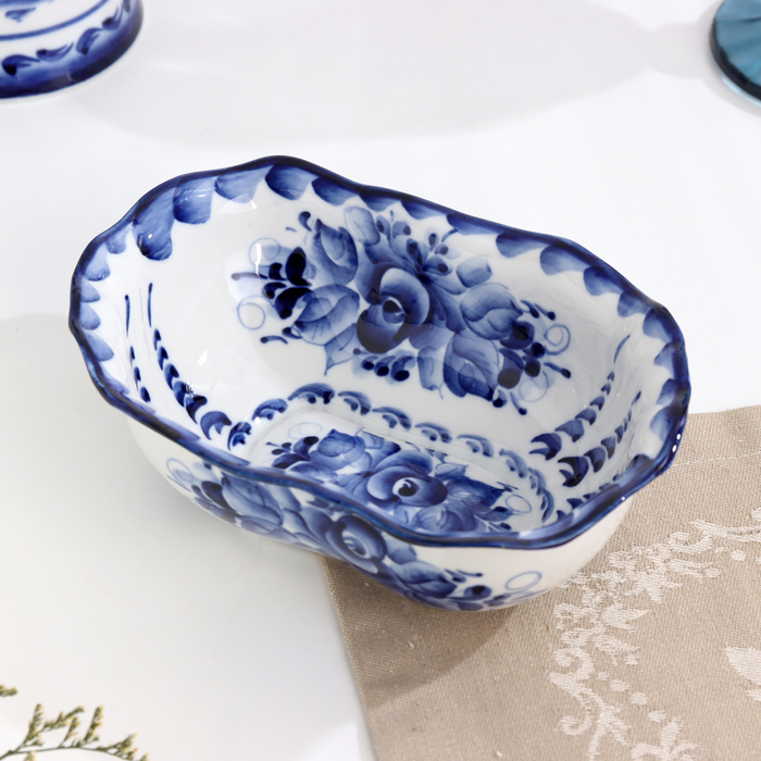 Салатник «Волна», гжель, кобальт