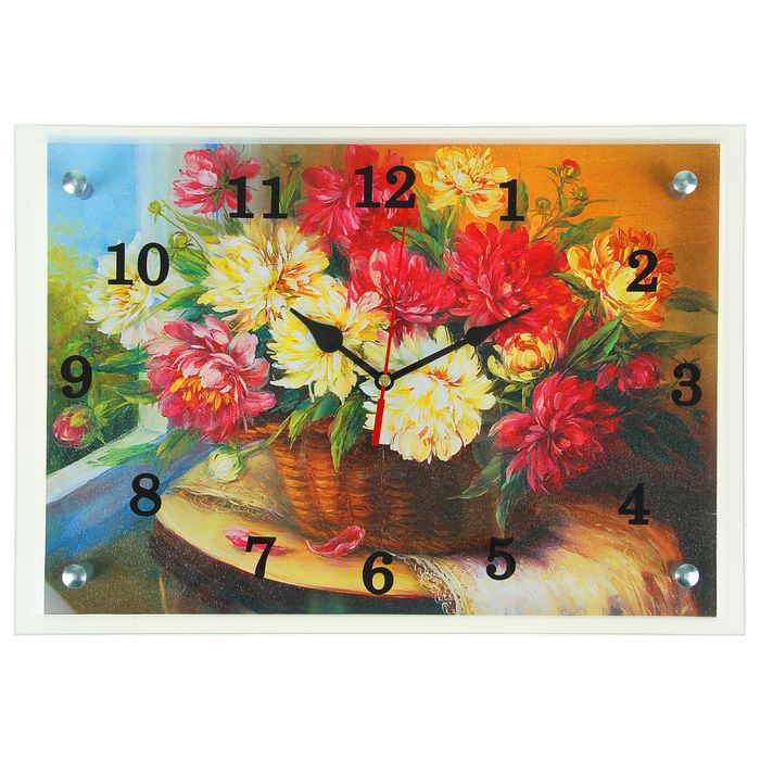 Часы настенные прямоугольные "Ваза с красными и белыми цветами"25х35см микс